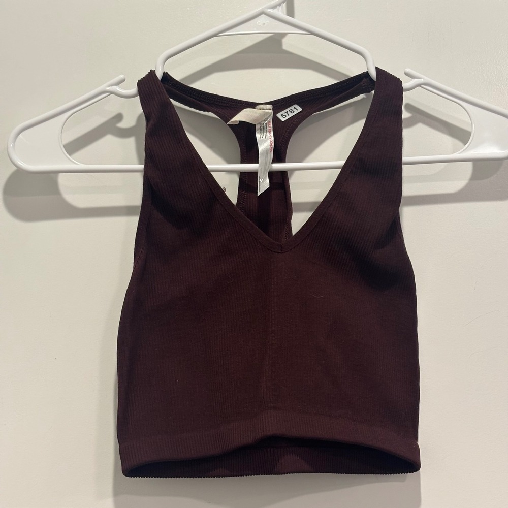 FP Movement Free People Happiness Runs Ribbed Crop Tank Burgundy M/L